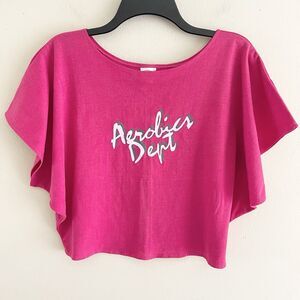 Vintage Apparel Active Crop Top Oversize M Fusia Pink Activewear Retro